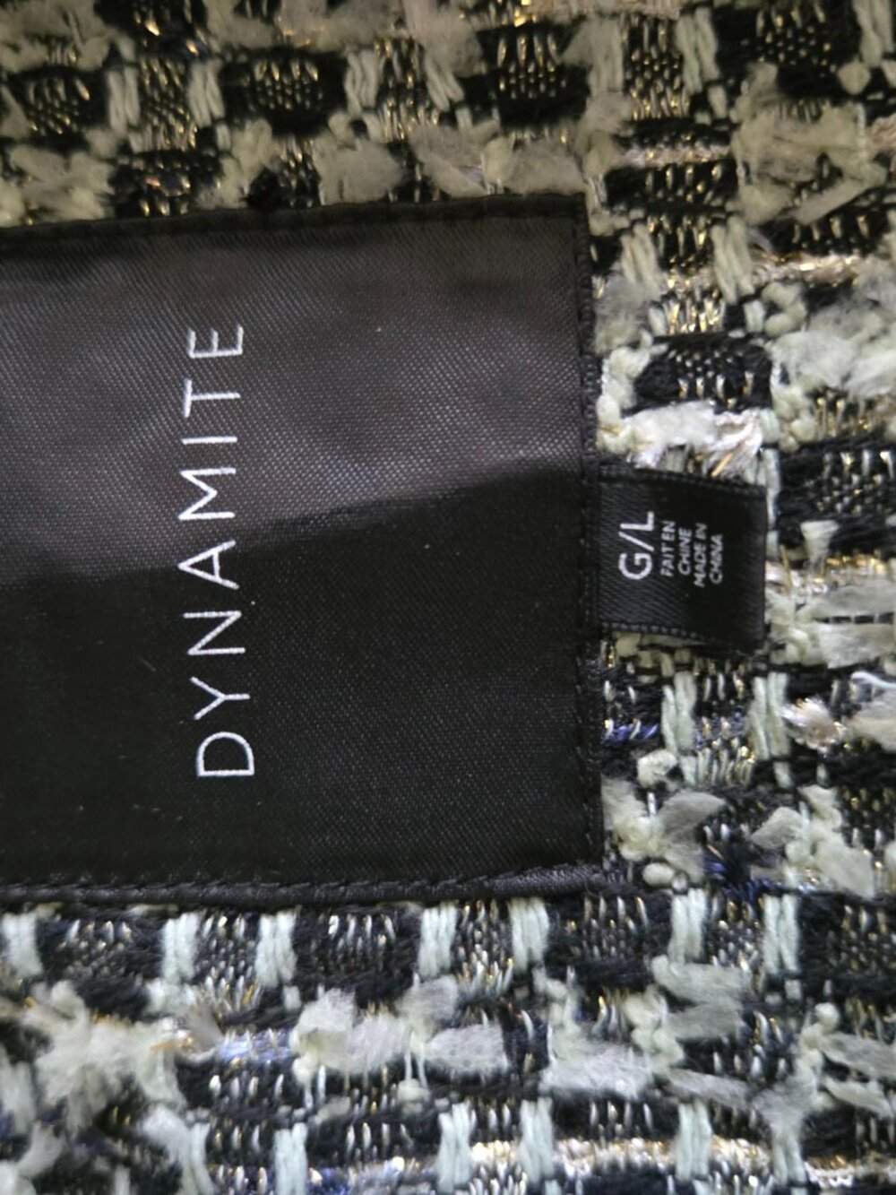 Black White Bouclé Tweed Jacket & Skirt Set Dynamite L Old Money French Girl - Picture 12 of 16